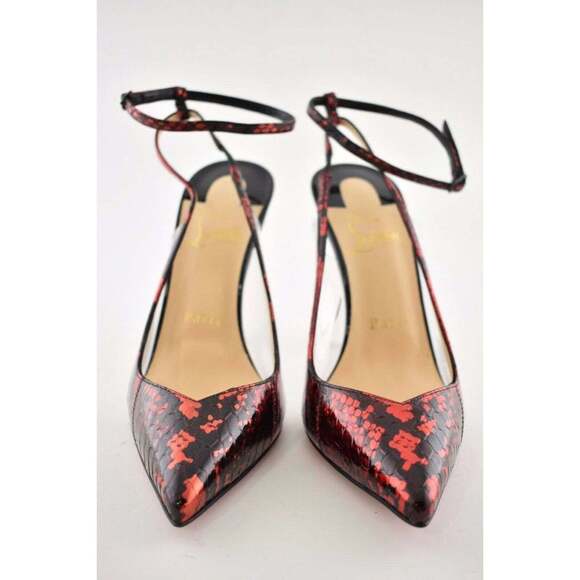 Christian Louboutin Optichoc 100 Black Red Patent PVC Ankle Strap Heel Pump 37.5 - Picture 6 of 12